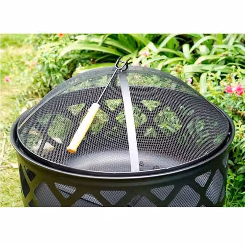 Gr8 Garden Black Steel Round Fire Bowl for Wood and Charcoal with Mesh Cover – 4
