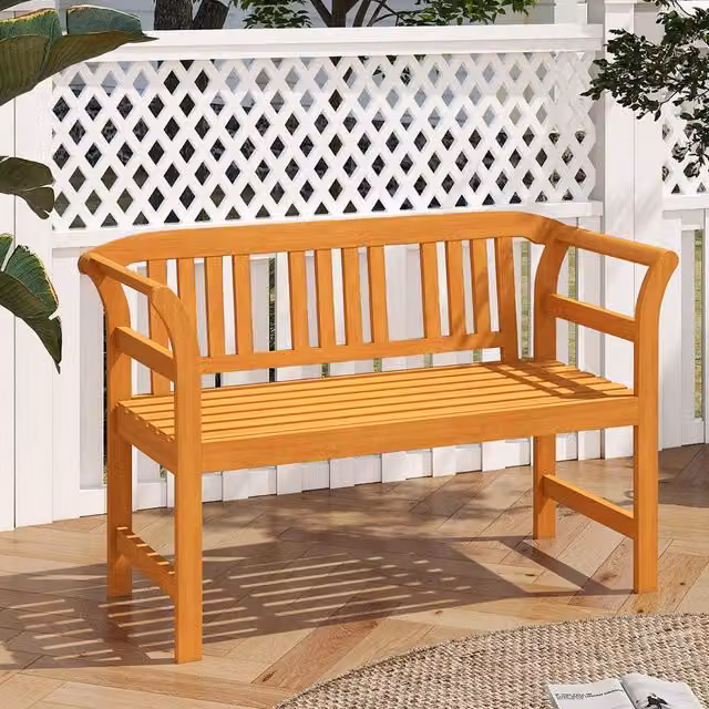 Costway Acacia Wood 2-Person Outdoor Patio Loveseat with Backrest and Armrests in Natural Brown
