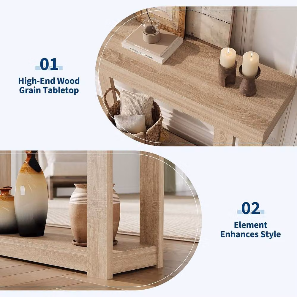 London Boutique Narrow Wooden Console Table with Storage Shelf in Natural Beige, W/D/H: 117.5 x 22.68 x 81.0 cm – 3