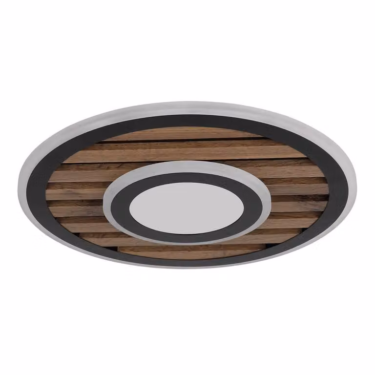 Netlighting Woody Semi Flush Ceiling Light in Black and Wood with Warm White LED 3000K, Diameter: 40 cm