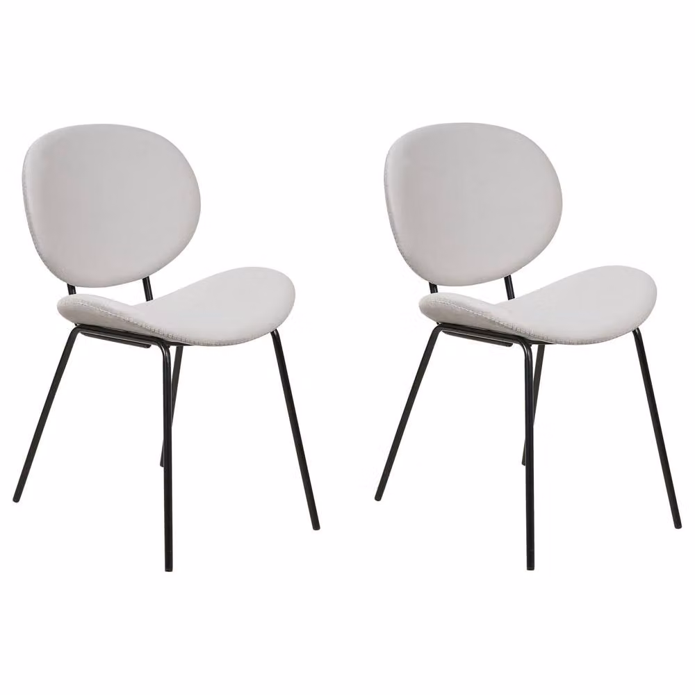 Wyld and Coco Set of 2 Modern Grey Velvet Dining Chairs with Black Metal Legs – 2