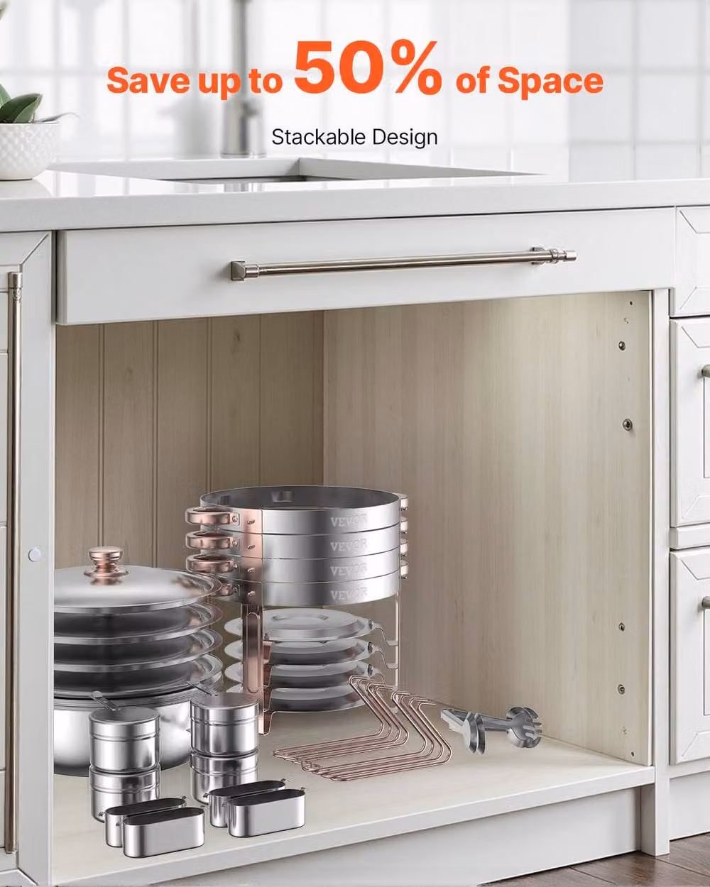 VEVOR Elegant Rose Gold Stainless Steel Round Chafing Dish Set, 4 Pack, 5 Qt – 2
