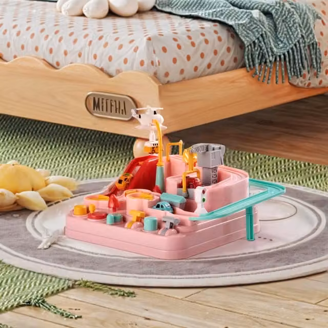 Kidkid Car Adventure Toy Set with Parking Garage and Vehicles, Pink