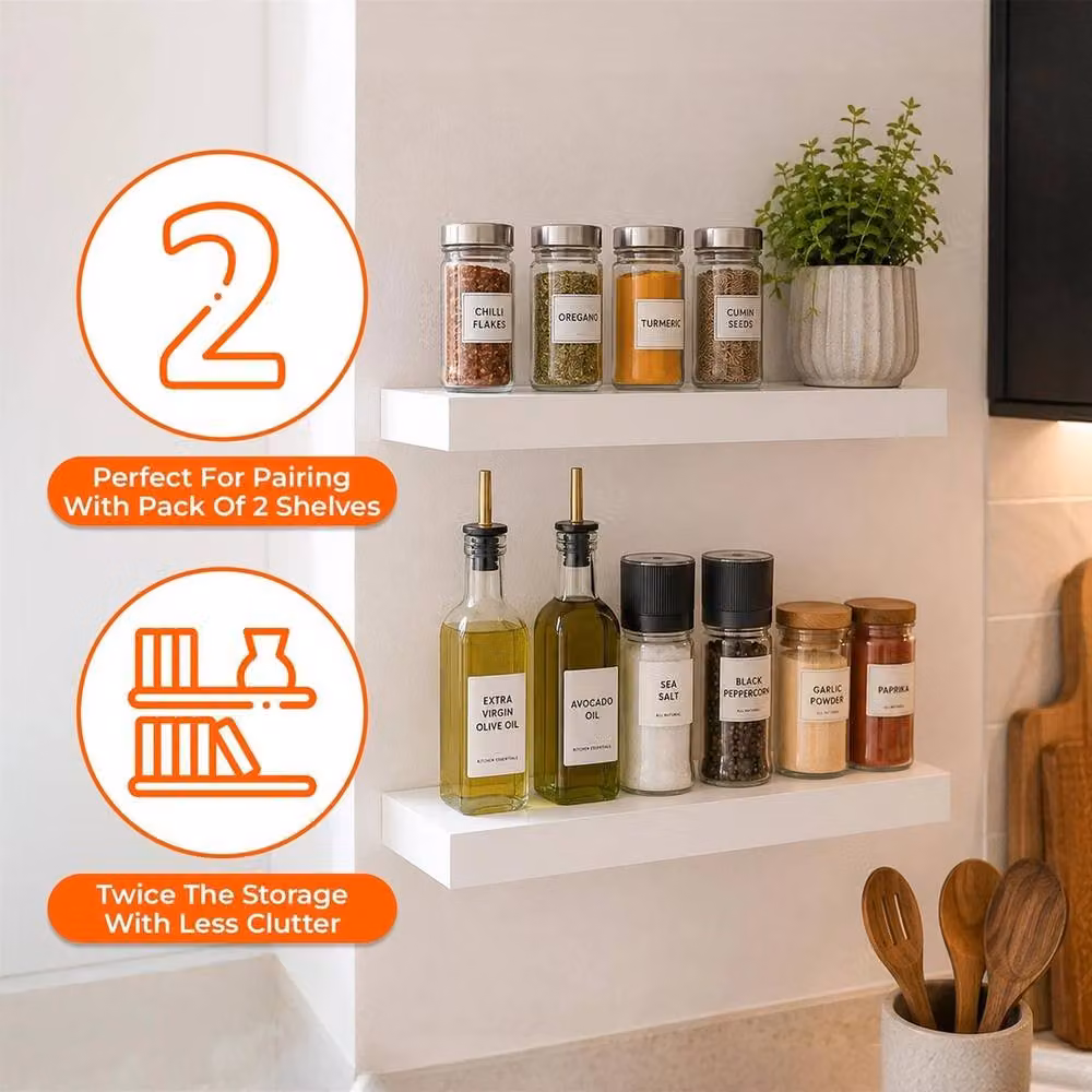 NESTLUNE Pack of 2 White High Gloss Floating Wall Shelves, W: 100 cm, D: 15 cm, H: 40 cm – 2