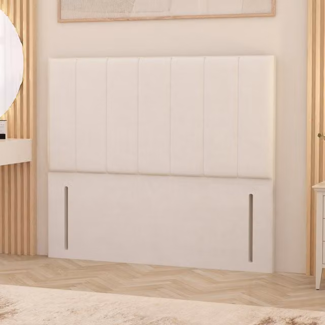 Somnior Beds Ltd Austin Plush Velvet Floor Standing Upholstered Headboard in White for Small Double