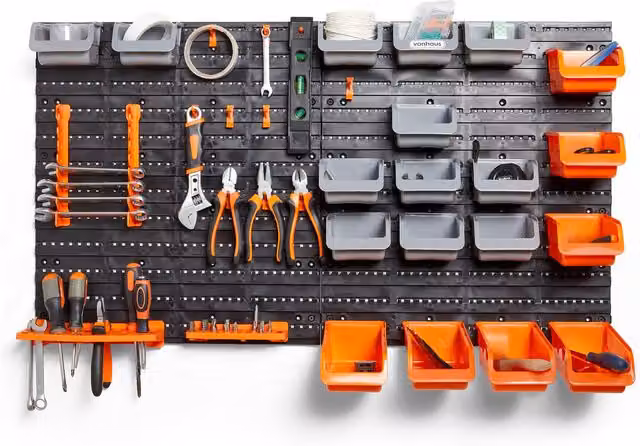 VonHaus 44 Piece Wall Mounted Pegboard Storage Set in Black and Grey – 6