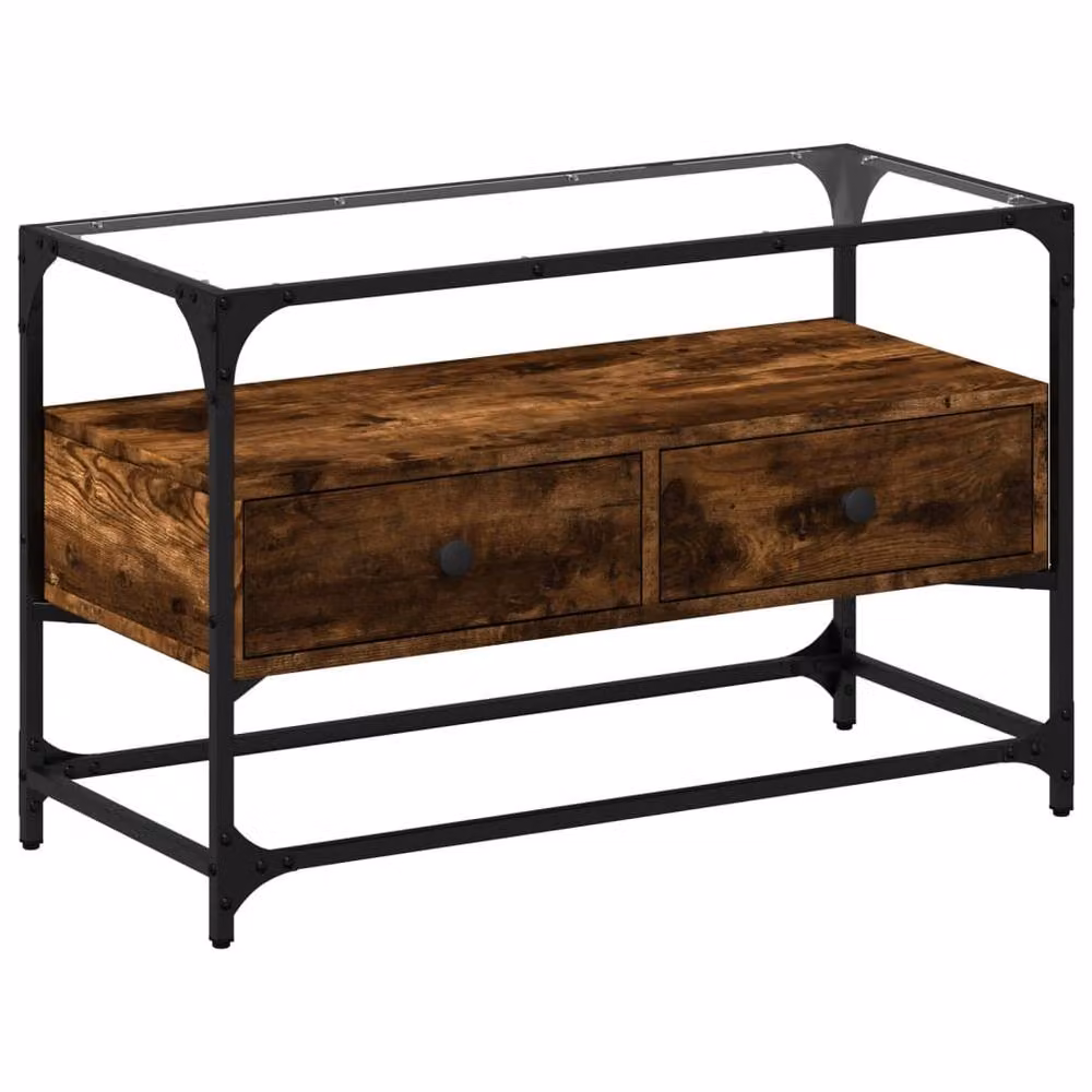 Berkfield Home TV Cabinet with Glass Top in Smoked Oak Brown, W/D/H: 80 x 35 x 51 cm – 2