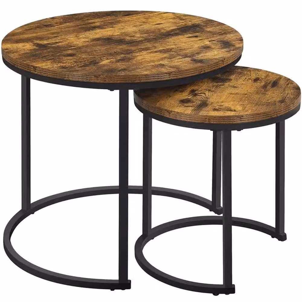 FLAVORA Set of 2 Round Nesting Coffee Tables in Brown Wood Finish – 3