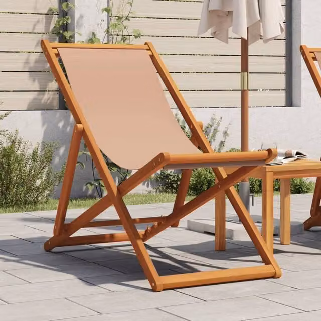 Berkfield Home Folding Beach Chair in Taupe with Solid Wood Eucalyptus Frame and Fabric – 1