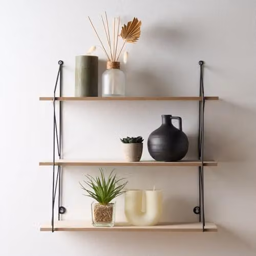 OHS 3 Tier Modern Wall Mounted Wooden Shelving Unit in Natural – 1