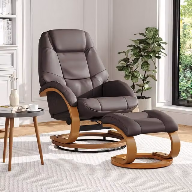Livingandhome Brown Synthetic Leather Ergonomic Executive Reclining Armchair with Ottoman and 360 Degree Swivel