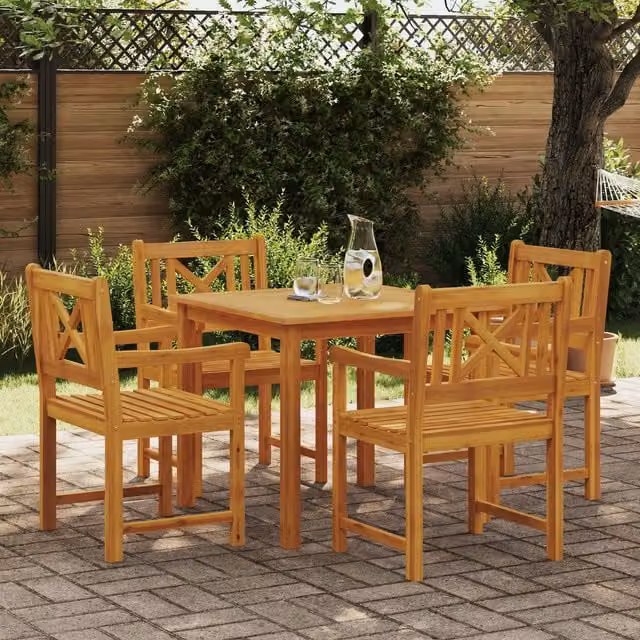 Berkfield Home 5 Piece Rustic Garden Dining Set in Brown Oiled Solid Acacia Wood – 1