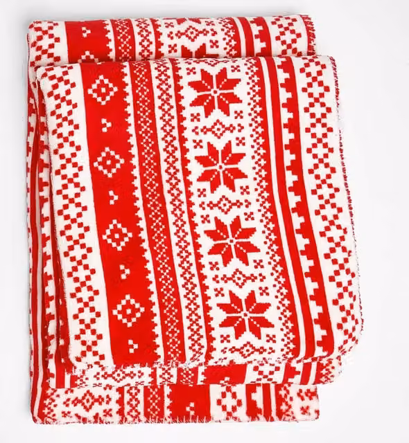 Dreamscene Nordic Print Sherpa Fleece Soft Throw Blanket in Red