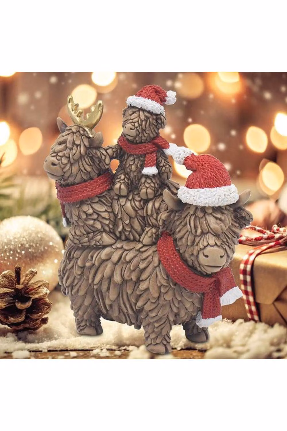 KDMD Christmas Highland Cow Family Ornament in Brown – 2