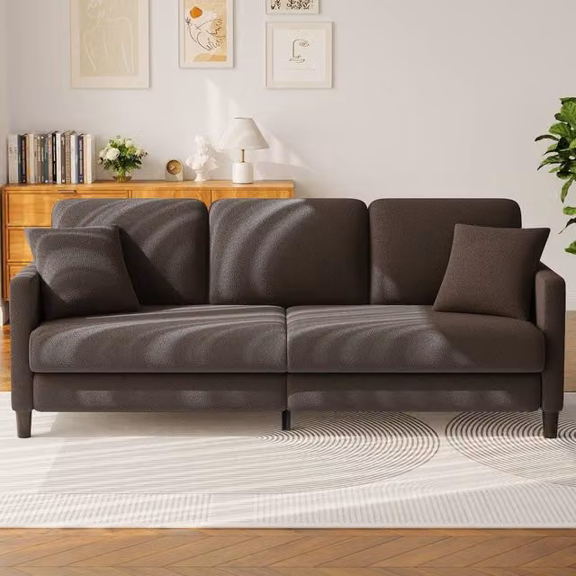 Dprodo 3-Seater Modern Brown Bouclé Fabric Sofa with Scatter Cushions, Width: 210 cm
