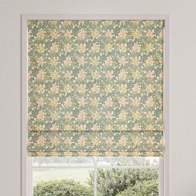 William Morris Made To Measure Blackout Roman Blind in Apple Floral Design, Green and Multicolour
