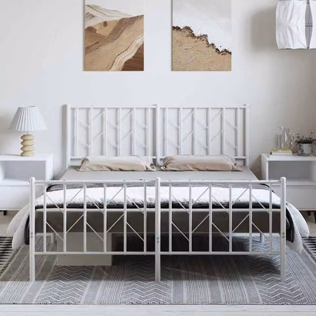 Berkfield Home Metal Bed Frame with Footboard, White, W/D/H: 193 x 207 x 90 cm – 1