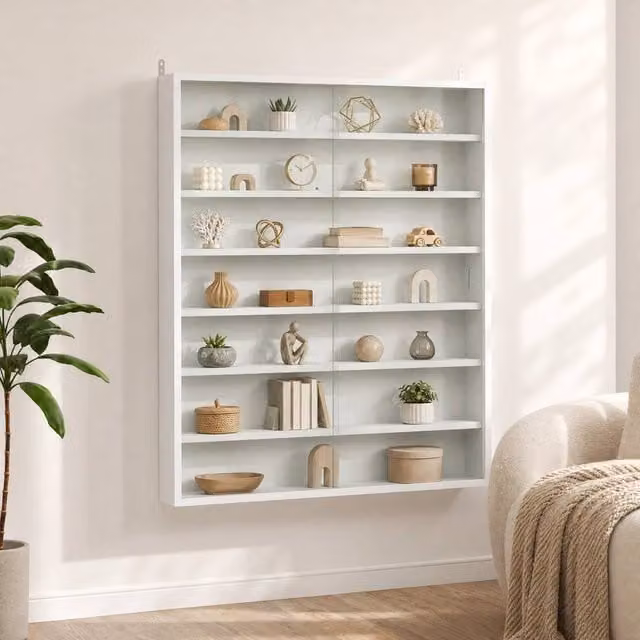 STILVORA Modern Wall Mounted Cabinet with Glass Sliding Doors and Internal Shelves, White