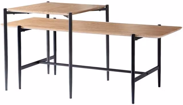 CALICOSY Set of 2 Nesting Coffee Tables in Light Brown Oak Finish with Black Metal Legs – 1