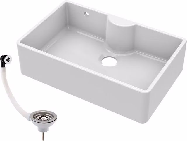 Balterley White Fireclay 1 Bowl Butler Sink with Tap Ledge, Overflow and Waste, W/D/H: 79.5 x 50 x 22 cm – 1
