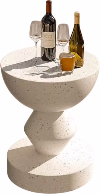 Pirlo Plush Industrial Round Stone Side Table in White