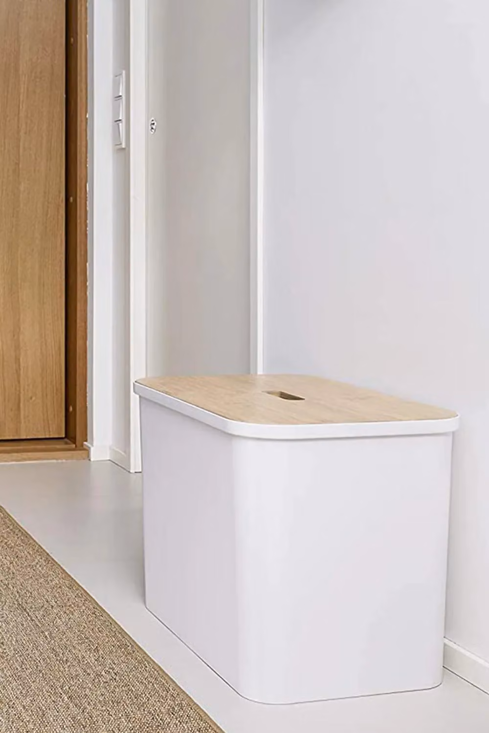 SmartStore 76L Large Recycling Bin with Wood Lid and Removable Inner Buckets in White or Taupe, W: 38 cm, D: 38 cm, H: 42 cm – 5