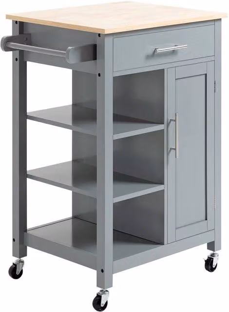 KORVIXA Retro Compact Kitchen Trolley Utility Cart in Grey, W/D/H: 100 x 48 x 89 cm