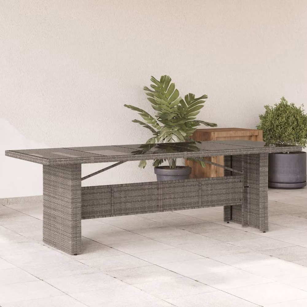 Berkfield Home Extendable Rectangular Garden Table with Glass Top in Grey, W/D/H: 240 x 90 x 75 cm – 2