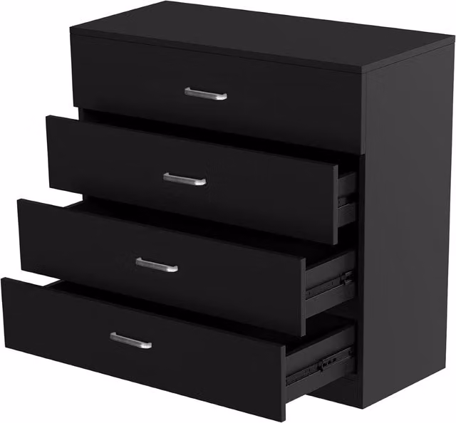 Alivio 4 Drawer Bedside Storage Cabinet in Black