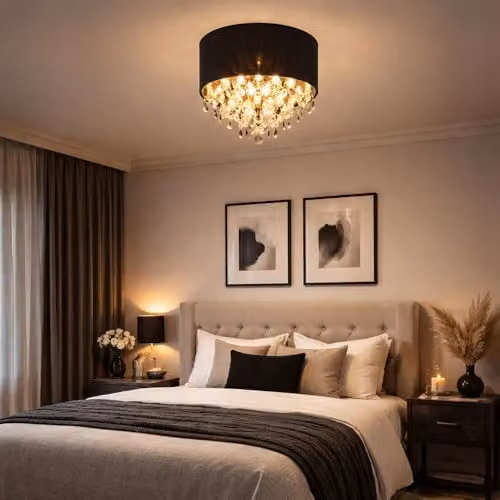 Globo Lighting Black and Gold Crystal Ceiling Light with Transparent Glass, Diameter: 40 cm, Height: 33 cm – 4