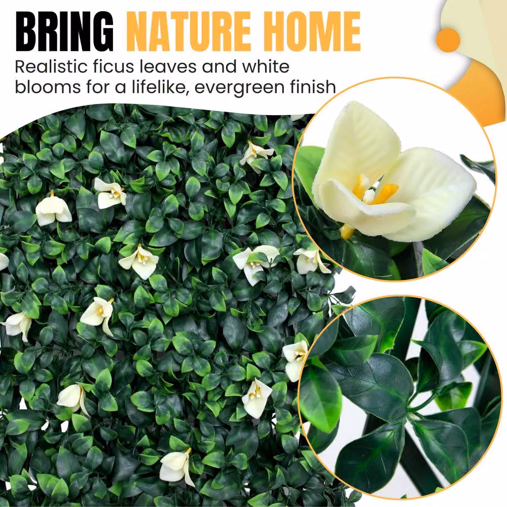 Novecrafto Expanding Artificial Hedge Privacy Trellis with Leaves and Flowers in White, Green and Purple, W: 282 cm, H: 30 cm – 2
