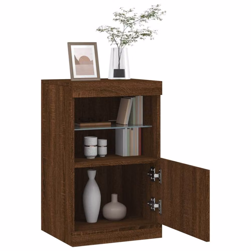 Berkfield Home Modern Brown Oak Sideboard with Integrated LED Lights W/D/H: 41 x 37 x 67 cm – 4