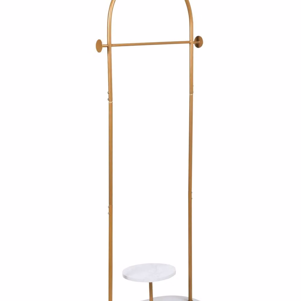 Wyld and Coco Freestanding Clothes Rack with Gold Frame and White Marble-Effect Shelf, H: 174 cm, W: 60 cm, D: 33 cm – 2