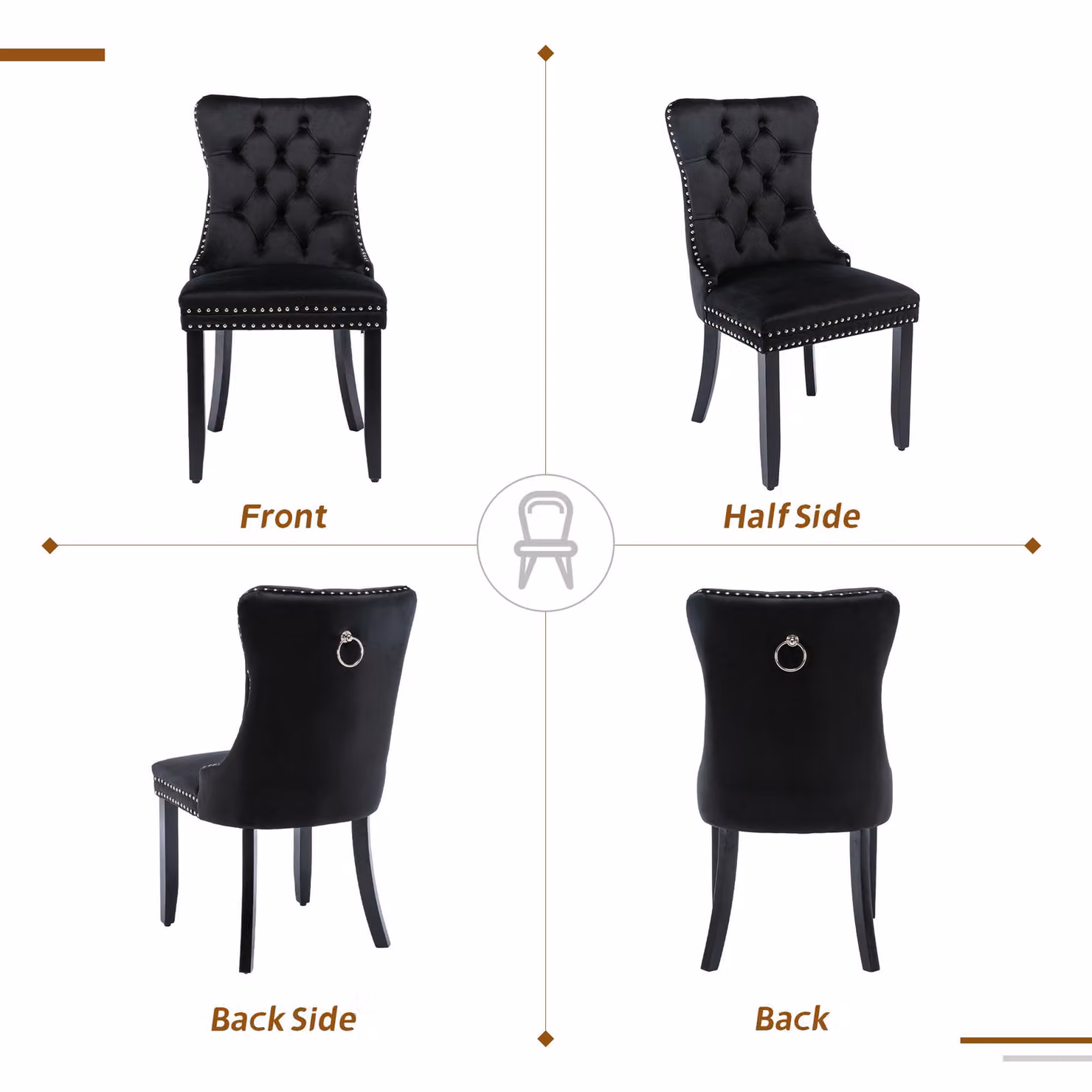 Aosom UK Set of 2 Black Velvet Dining Chairs with Button Tufted Backrest and Solid Rubberwood Legs, W/D/H: 64 x 50 x 96 cm – 5