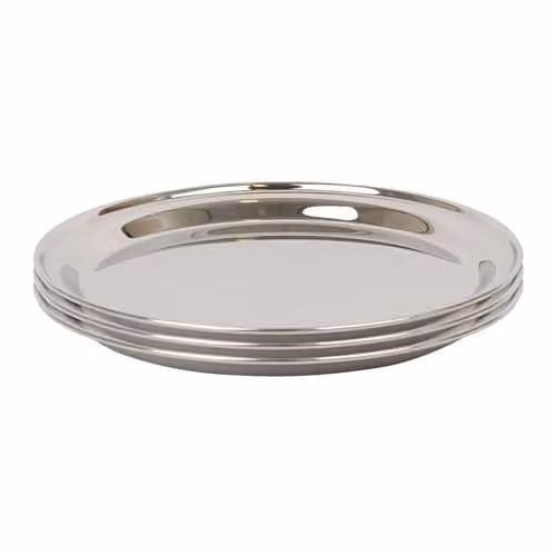 Argon Tableware Set of 3 Round Stainless Steel Serving Platters in Silver, Diameter: 30 cm – 1
