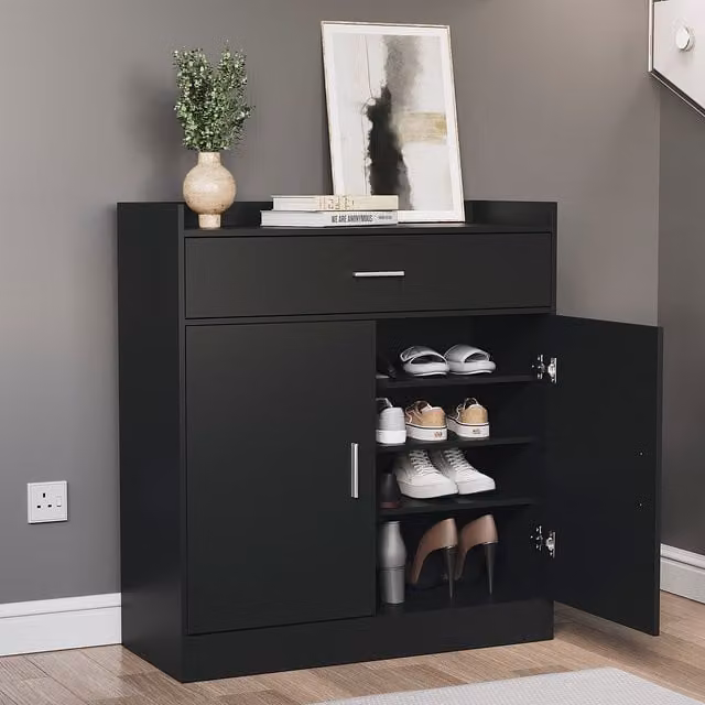 Vida Designs Dalby Modern 2 Door 1 Drawer Shoe Cabinet in Black