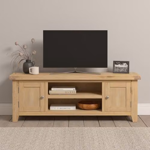 Seconique Windsor Straight TV Unit in Natural Oak, W: 140 cm, H: 50.5 cm, D: 37 cm