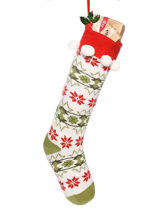 Dibor Set of 4 Knitted Fair Isle Pompom Christmas Stockings in White, Red, Green and Multicolour – 2