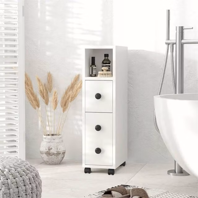 EONLION Slimline White Bathroom Storage Unit in Matt MDF – 1