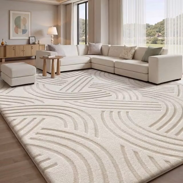 SPETLEK Cream Abstract 3D Area Rug for Living Room and Bedroom, W: 140 cm, L: 200 cm – 1