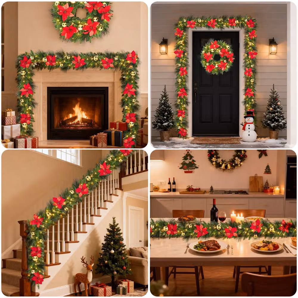 London Boutique 9ft Pre-Lit Christmas Wreath with LED Lights in Green – 6