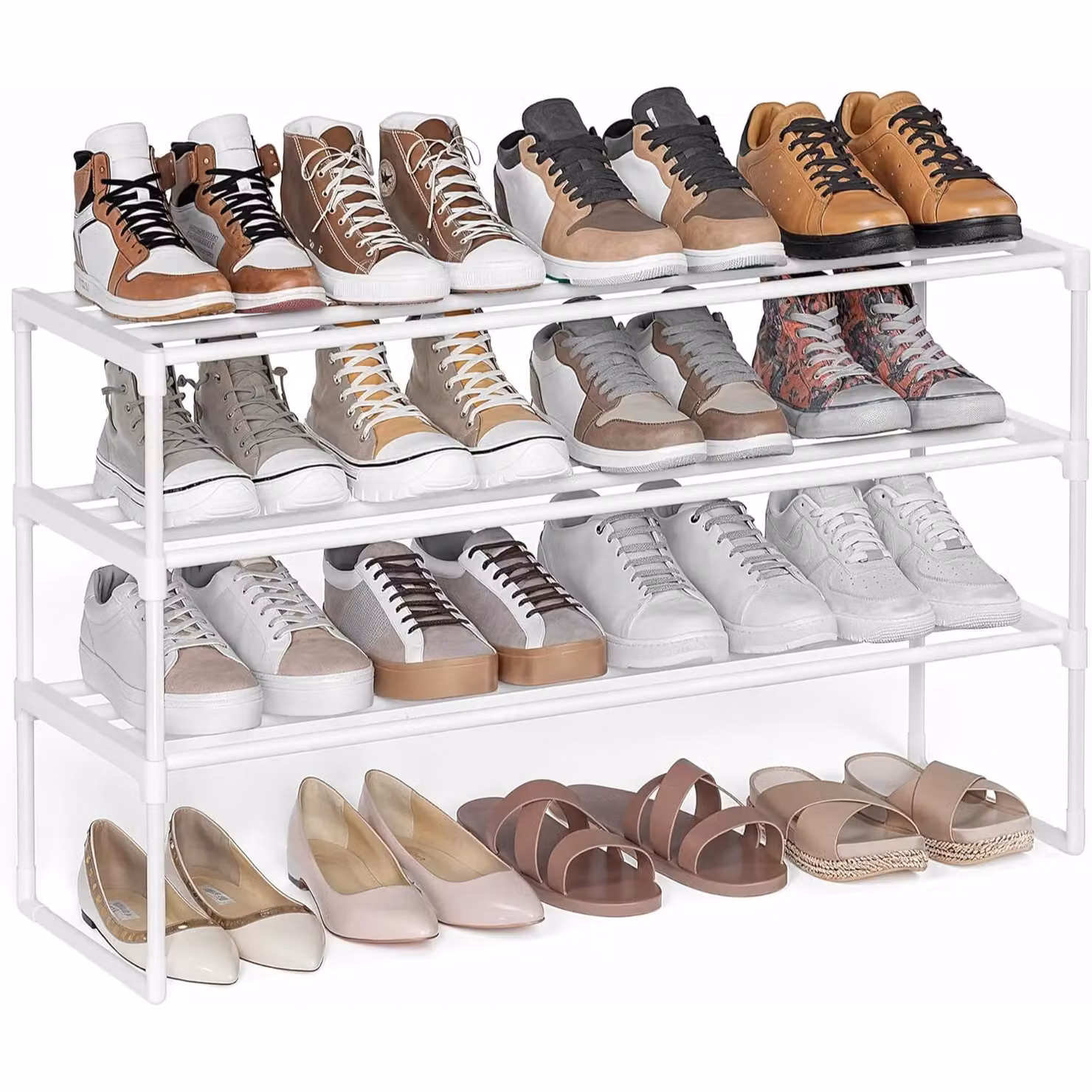 SONGMICS 3-Tier Stackable Metal Shoe Rack in White – 2