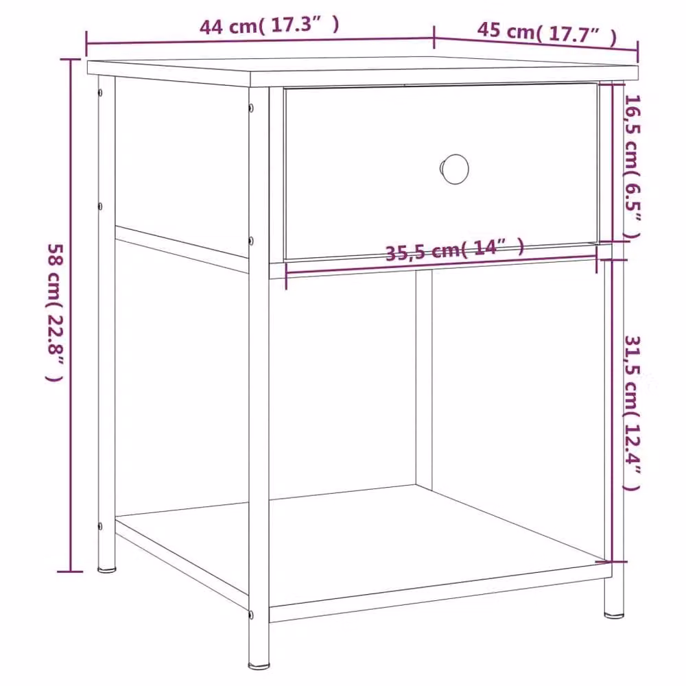 Berkfield Home Elegant Bedside Table in Brown Oak, W/D/H: 44 x 45 x 58 cm – 4