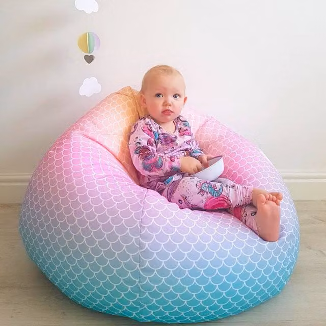 rucomfy Mermaid Kids Bean Bag Chair in Multicolour Geometric Fabric with Removable Water Repellent Cover