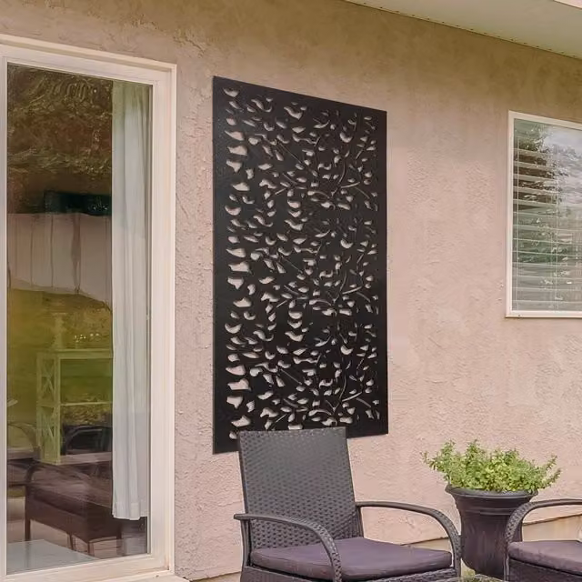 MirrorOutlet Amarell Metal Leaf Design Garden Screen, Black, W: 60 cm, H: 120 cm