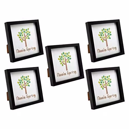 Nicola Spring Pack of 5 Black Square 3D Shadow Box Photo Frames for Crafts and Keepsakes – 2