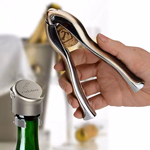 Rabbit Champagne Gift Set in Gold and Silver with Metal Bottle Opener and Airtight Wine Stopper – 3