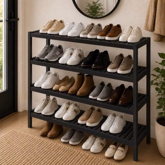 Keplin 4-Tier Bamboo Shoe Rack in Black