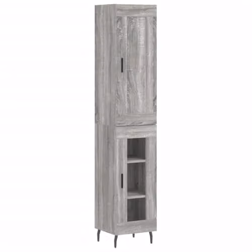 vidaXL Modern Grey Highboard with Hinged Doors and Internal Shelves, W/D/H: 34.5 x 32.55 x 180 cm