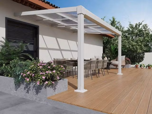 Vente-unique IZEDA Lean-To Aluminium Pergola with Sliding Polycarbonate Roof, White
